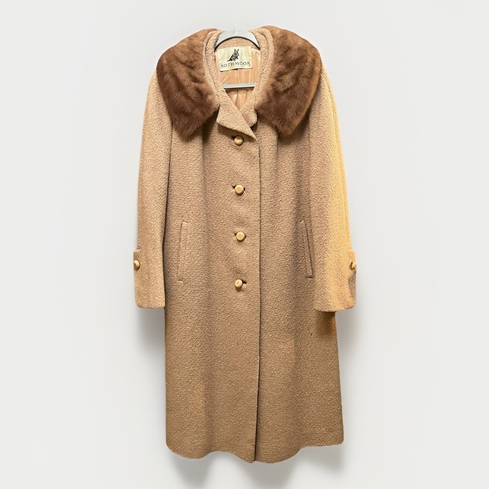 Vintage 50s 60s ROTHMOOR Wool Bouclé Coat with Mink Fur Collar‎ | Pristine